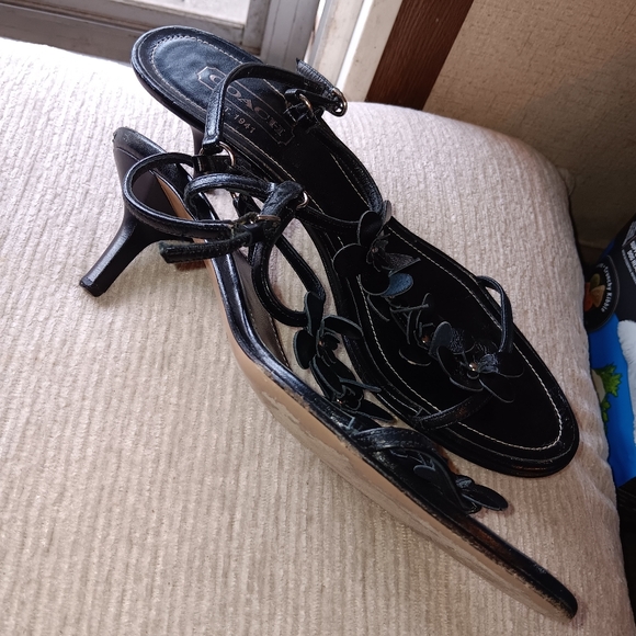 Y2k Coach Black Floral Women's Sandals Mede In Italy Sz 8 - Picture 3 of 7